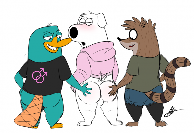 brian griffin+perry the platypus+rigby (regular show)