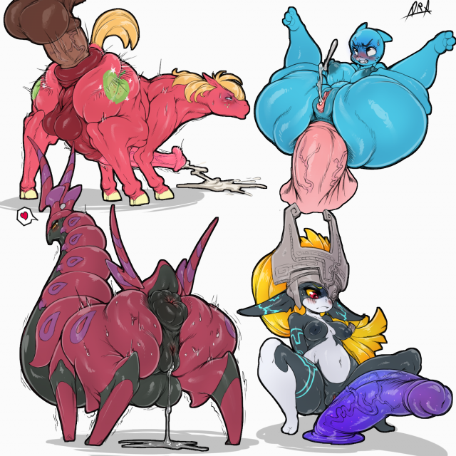 big macintosh (mlp)+midna+nicole watterson+scolipede