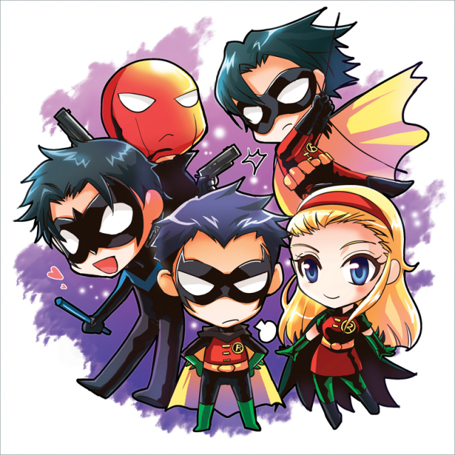 damian wayne+dick grayson+jason todd+nightwing+red hood (dc)+robin (dc)+stephanie brown+tim drake