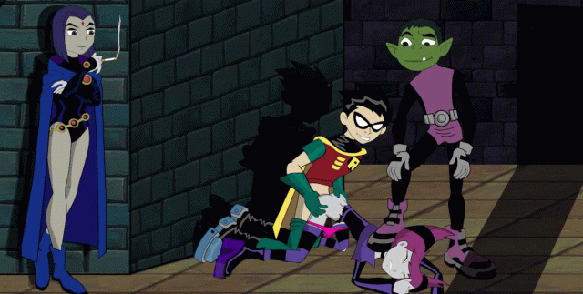 beast boy+dick grayson+jinx+raven+robin (dc)