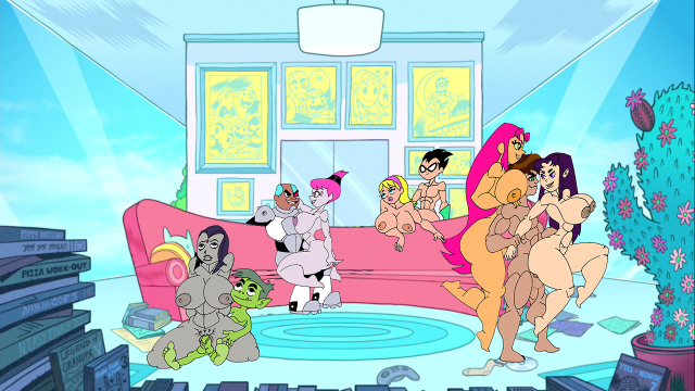 beast boy+ben tennyson+blackfire+cyborg (dc)+dick grayson+jinx+kitten (teen titans)+raven+robin (dc)+starfire