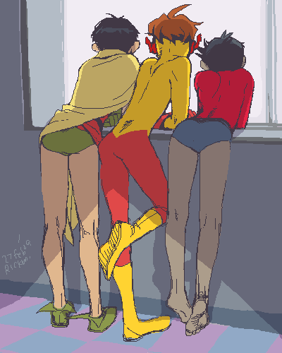 aqua lad+dick grayson+garth+kid flash+robin (dc)+wally west