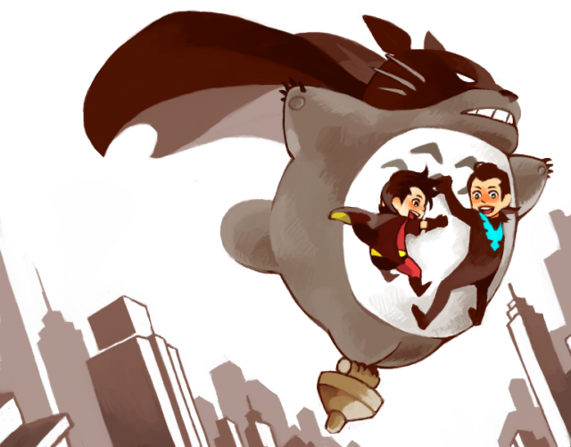 batman+dick grayson+nightwing+nightwing (dc)+robin (dc)+tim drake+totoro