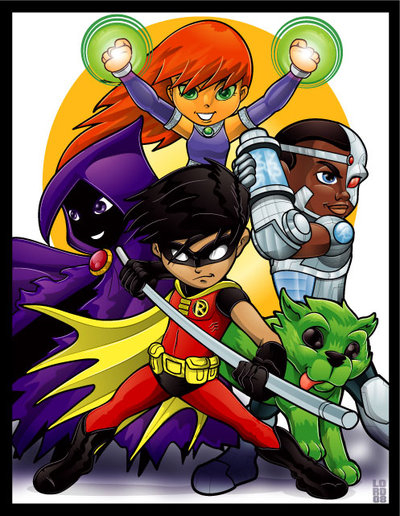 beast boy (dc)+cyborg (dc)+dick grayson+garfield logan+raven (dc)+robin (dc)+starfire+tim drake