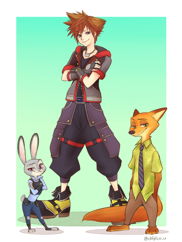 judy hopps+nick wilde+sora (kingdom hearts)