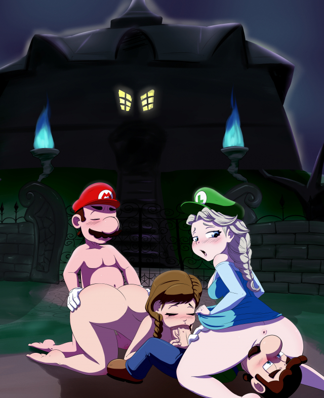 anna (frozen)+elsa (frozen)+luigi+mario