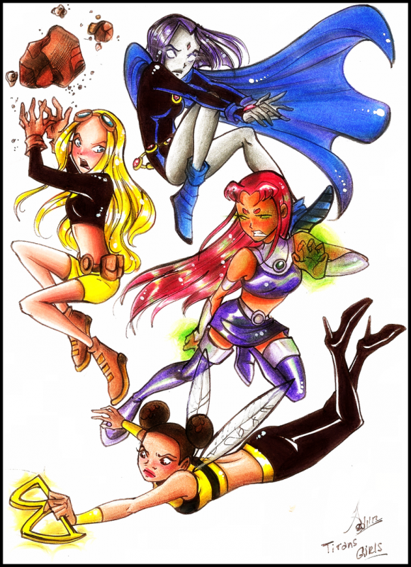 bumble bee+karen beecher+raven (dc)+starfire+terra (dc)