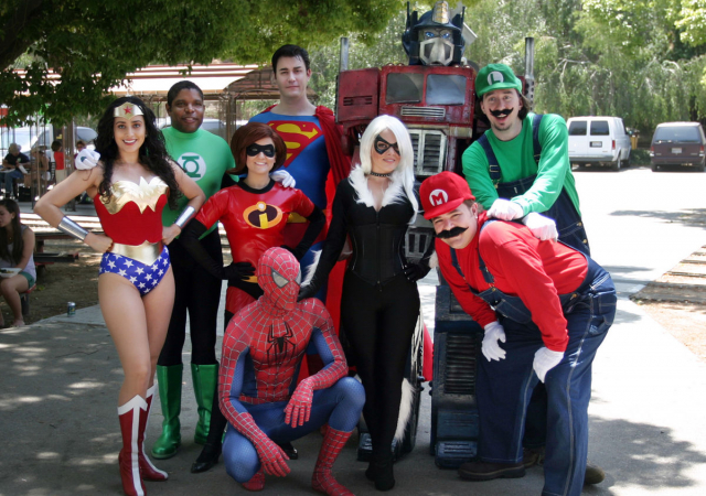 black cat (marvel)+elastigirl+jog- stewart+luigi+mario+optimus- prime+spideg-man+superman+wondQ- woman