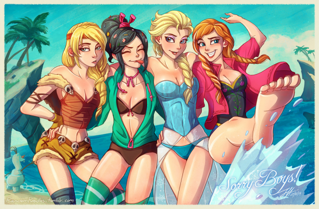 anna (frozen)+astrid hofferson+elsa (frozen)+olaf (frozen)+vanellope von schweetz