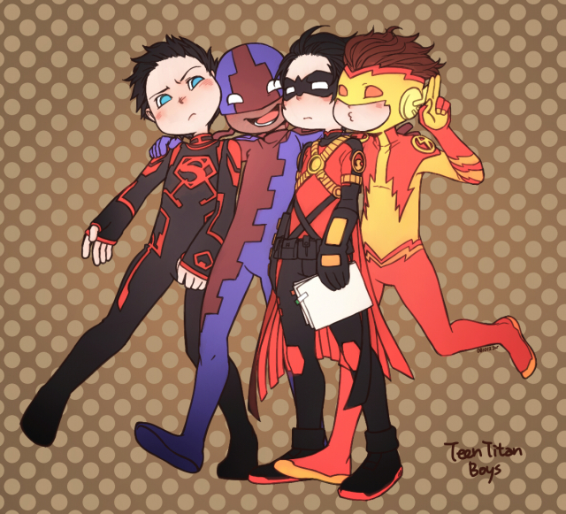 bart allen+bunker (dc)+kid flash+red robin+superboy+tim drake