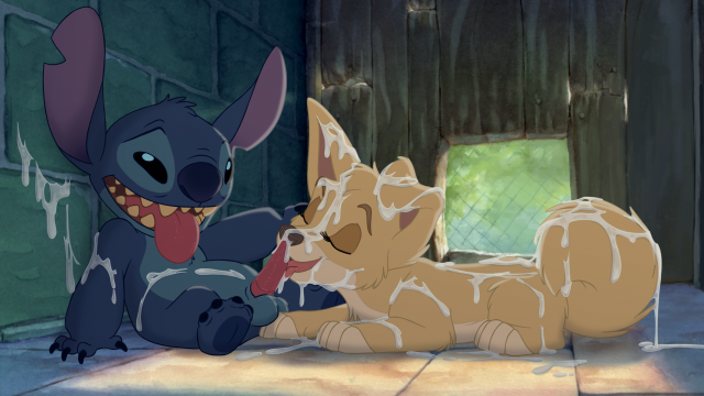 angel (lady and the tramp)+stitch (lilo and stitch)