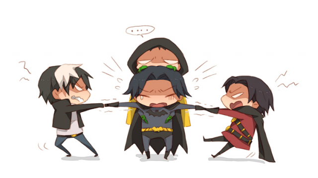 batman+damian wayne+dick grayson+jason todd+red hood (dc)+red robin+robin (dc)+tim drake