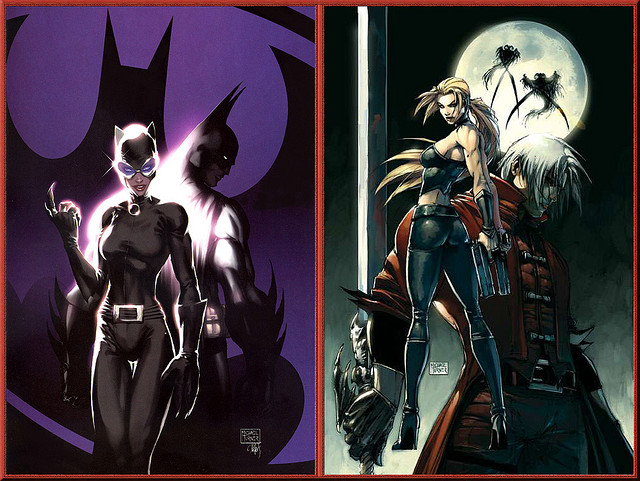 batman+bruce wayne+catwoman+dante (devil may cry)+trish (devil may cry)