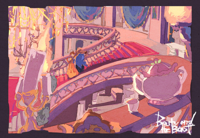 beast (disney)+belle (disney)+chip potts+lumiere (disney)+mrs potts