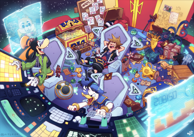 auron+chip (disney)+dale (disney)+donald duck+goofy+jiminy cricket+sora (kingdom hearts)