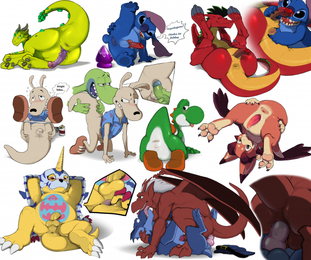 brooklyn (gargoyles)+experiment (species)+gabumon+jake long+rocko+stitch+yoshi