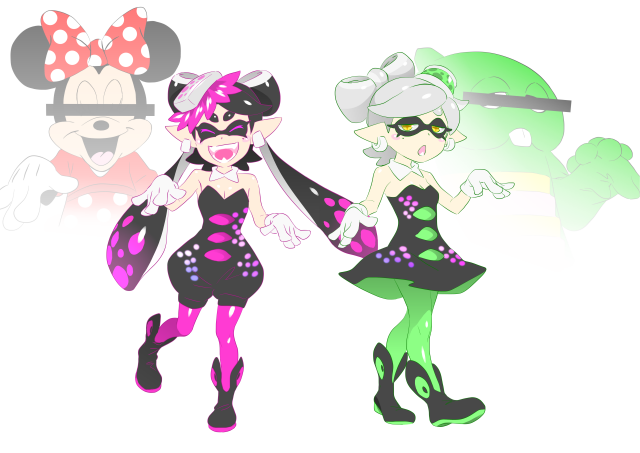 aori (splatoon)+gachapin+hotaru (splatoon)+minnie mouse