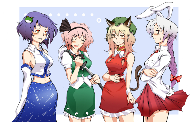 chen+kochiya sanae+konpaku youmu+reisen udongein inaba+saigyouji yuyuko+yagokoro eirin+yakumo yukari+yasaka kanako