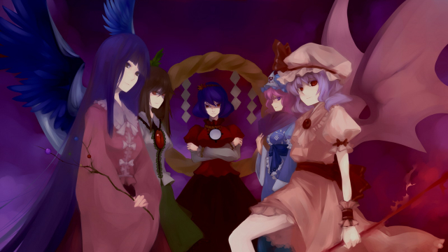 houraisan kaguya+reiuji utsuho+remilia scarlet+saigyouji yuyuko+yasaka kanako