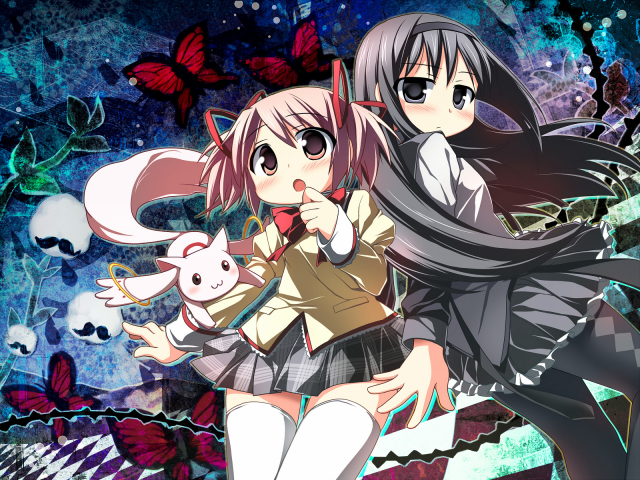 akemi homura+anthony (madoka magica)+kaname madoka+kyubey