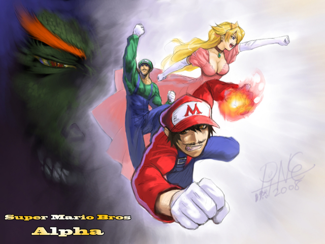 bowser+luigi+mario+princess peach