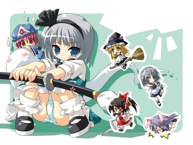 hakurei reimu+izayoi sakuya+kirisame marisa+konpaku youmu+konpaku youmu (ghost)+reisen udongein inaba+saigyouji yuyuko