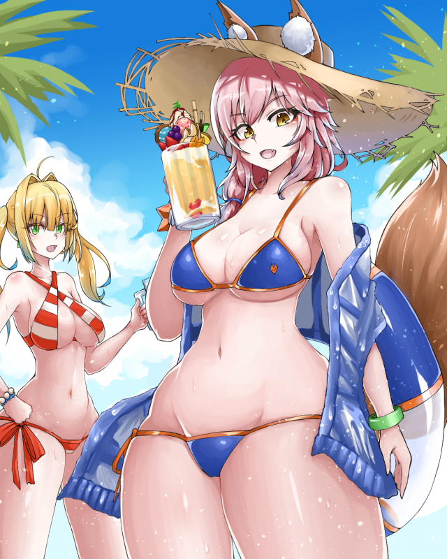 nero claudius (fate) (all)+nero claudius (swimsuit caster) (fate)+tamamo (fate) (all)+tamamo no mae (swimsuit lancer) (fate)