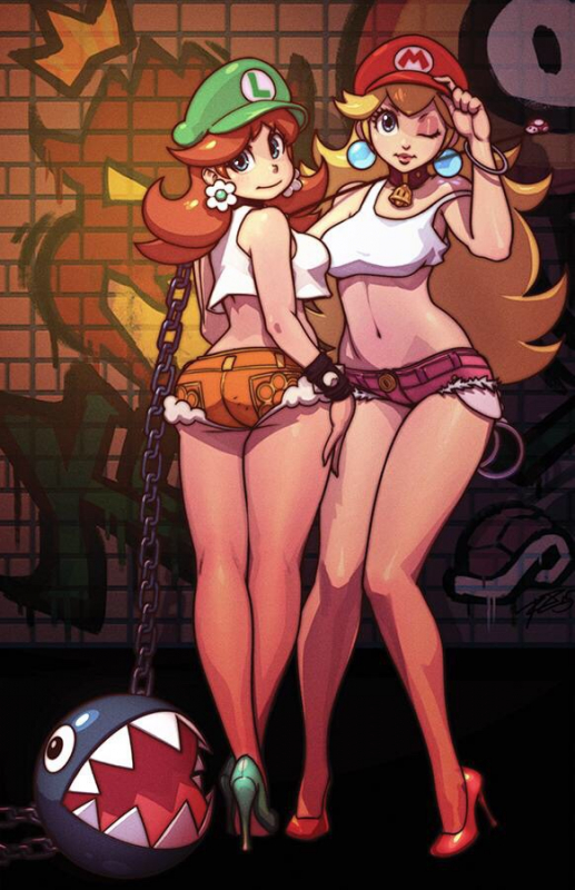 chain chomp+poison (final fight)+princess daisy+princess peach+roxy