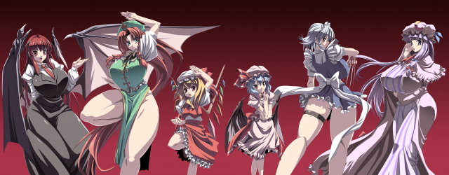 flandre scarlet+hong meiling+izayoi sakuya+koakuma+patchouli knowledge+remilia scarlet