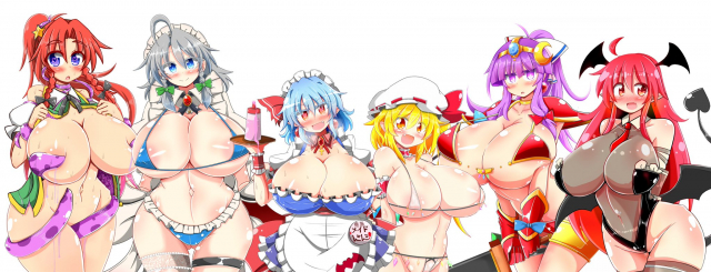 flandre scarlet+hong meiling+izayoi sakuya+koakuma+patchouli knowledge+remilia scarlet