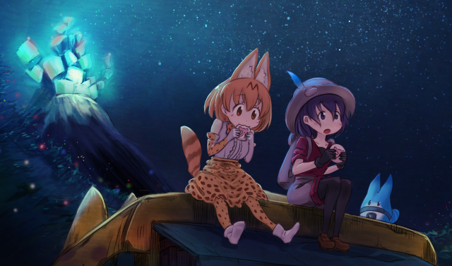 kaban (kemono friends)+lucky beast (kemono friends)+serval (kemono friends)