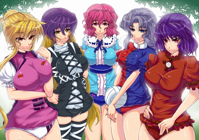 hijiri byakuren+saigyouji yuyuko+yagokoro eirin+yakumo yukari+yasaka kanako