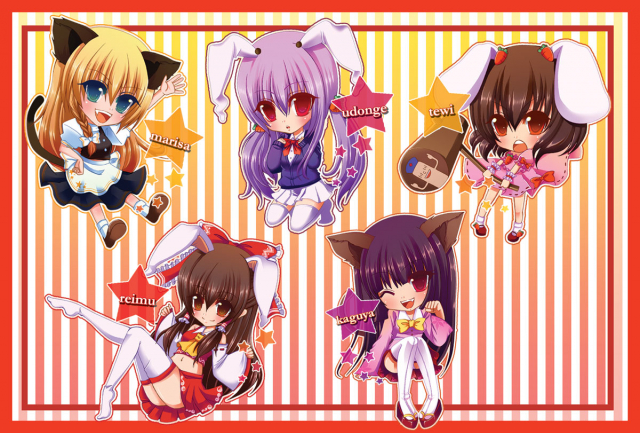 hakurei reimu+houraisan kaguya+inaba tewi+kirisame marisa+nonoko+reisen udongein inaba+yagokoro