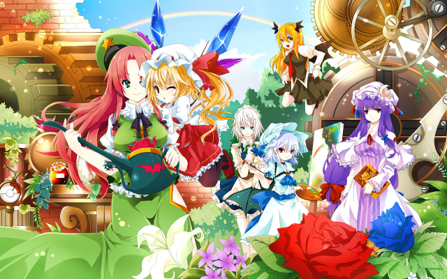 flandre scarlet+hong meiling+izayoi sakuya+koakuma+patchouli knowledge+remilia scarlet