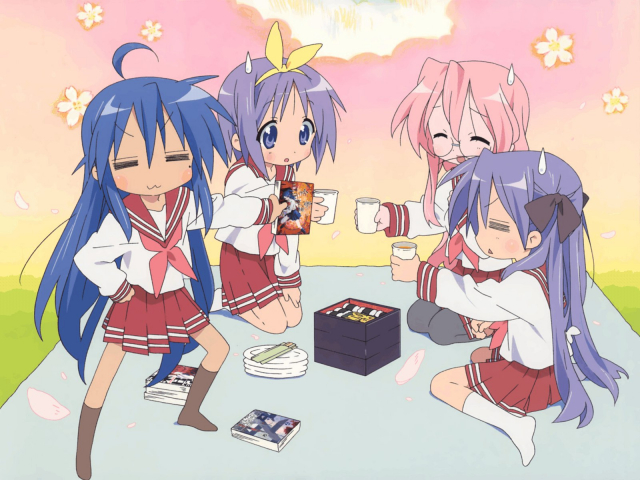 gasai yuno+hiiragi kagami+hiiragi tsukasa+izumi konata+takara miyuki