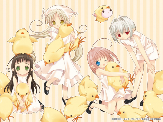 chiriri+hororo+kururu+kururu (bottle fairy)+oboro (binzume yousei)+oboro (bottle fairy)+sarara