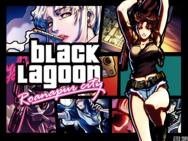 balalaika (black lagoon)+eda (black lagoon)+gretel (black lagoon)+hansel (black lagoon)+mr chang+revy (black lagoon)+roberta (black lagoon)