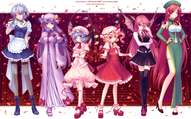 flandre scarlet+hong meiling+izayoi sakuya+koakuma+patchouli knowledge+remilia scarlet